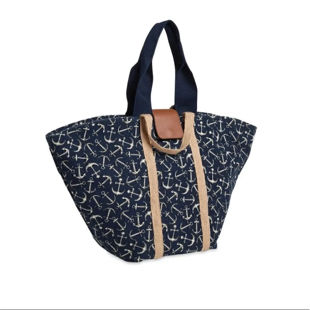 NEW Nautical Anchor Canvas Beach/Travel Tote Bag - Picture 2 of 8